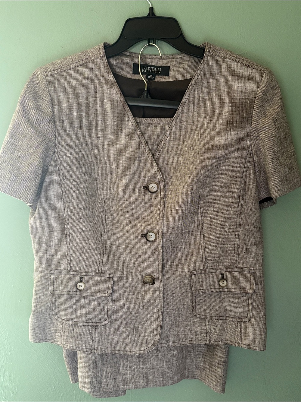 Kasper Womens Short Sleeve Brown  Womens Blazer and Skirt set Size 14 - Picture 2 of 4